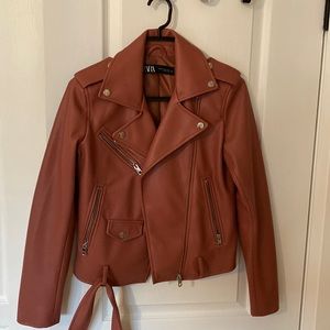 Perfect condition Zara leather jacket in dusty rose size XS